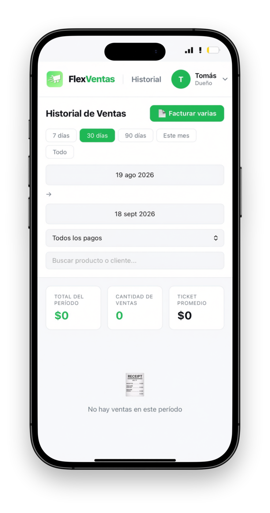 FlexVentas en el celular, historial de ventas